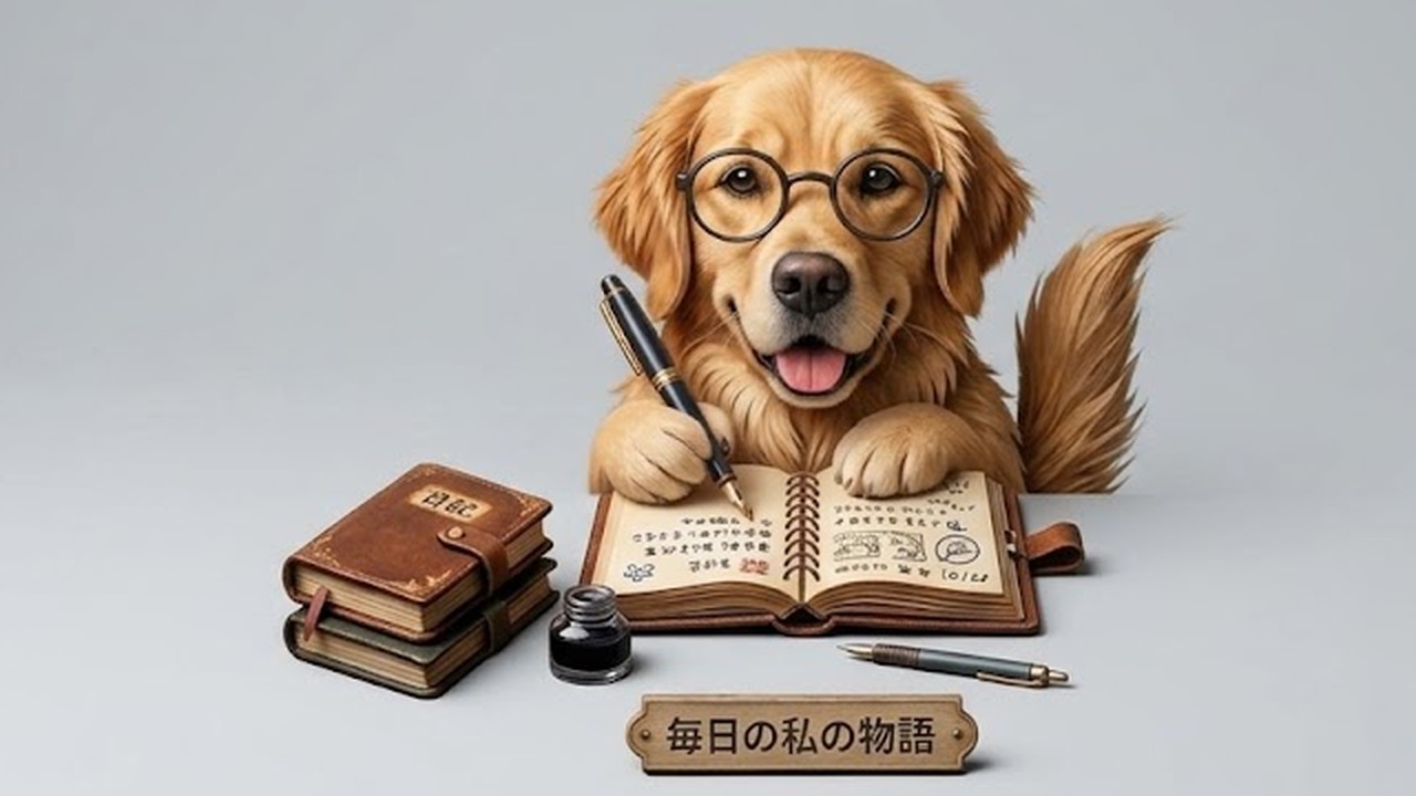 日記を書く犬のイラスト