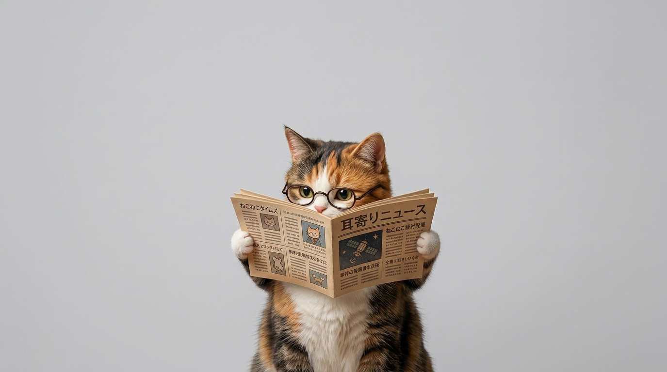 新聞を読む猫のイラスト